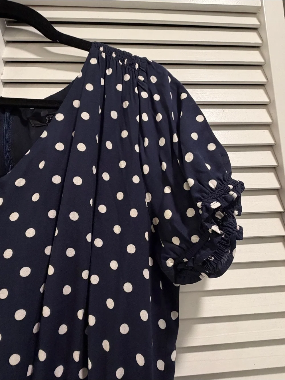 J.Crew Classic Navy Polka Dot Dress - Elegant V-Neck Women's Dress